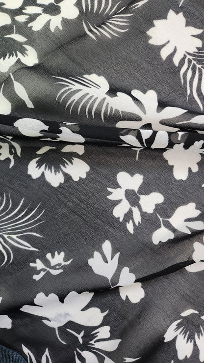 Black Color with leaves print Georgette