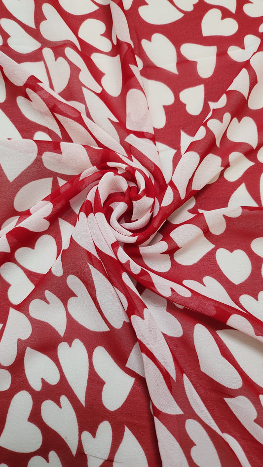 Elevate Style with Heart Printed Georgette Red Color