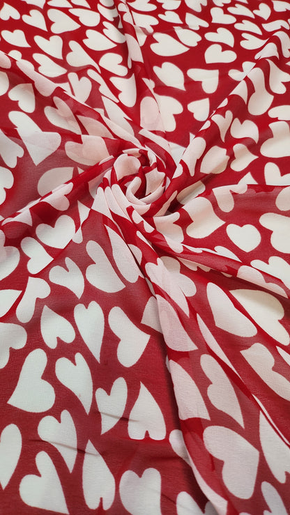 Elevate Style with Heart Printed Georgette Red Color