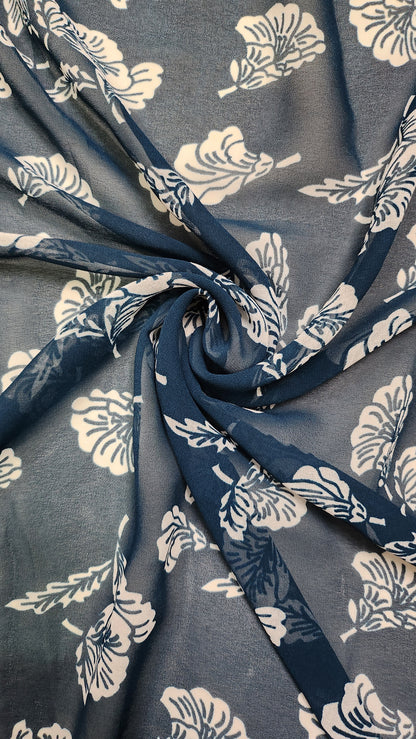 Elevate Style with Floral Printed Georgette Navy Blue