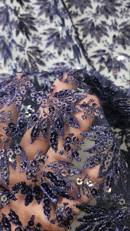 Navy Blue with Floral Net Embroidery