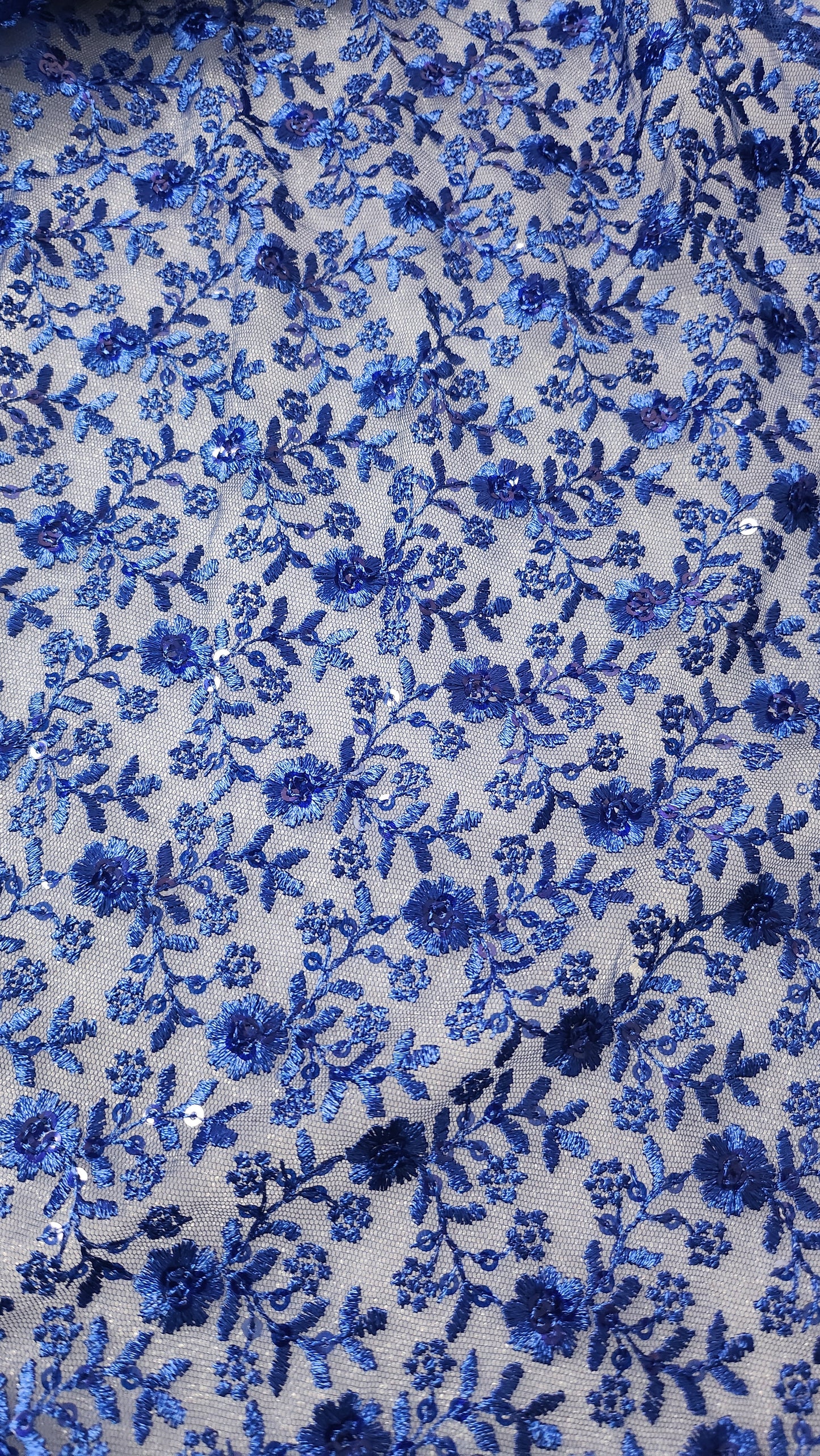 Blue Floral Net Fabric with Net Embroidery