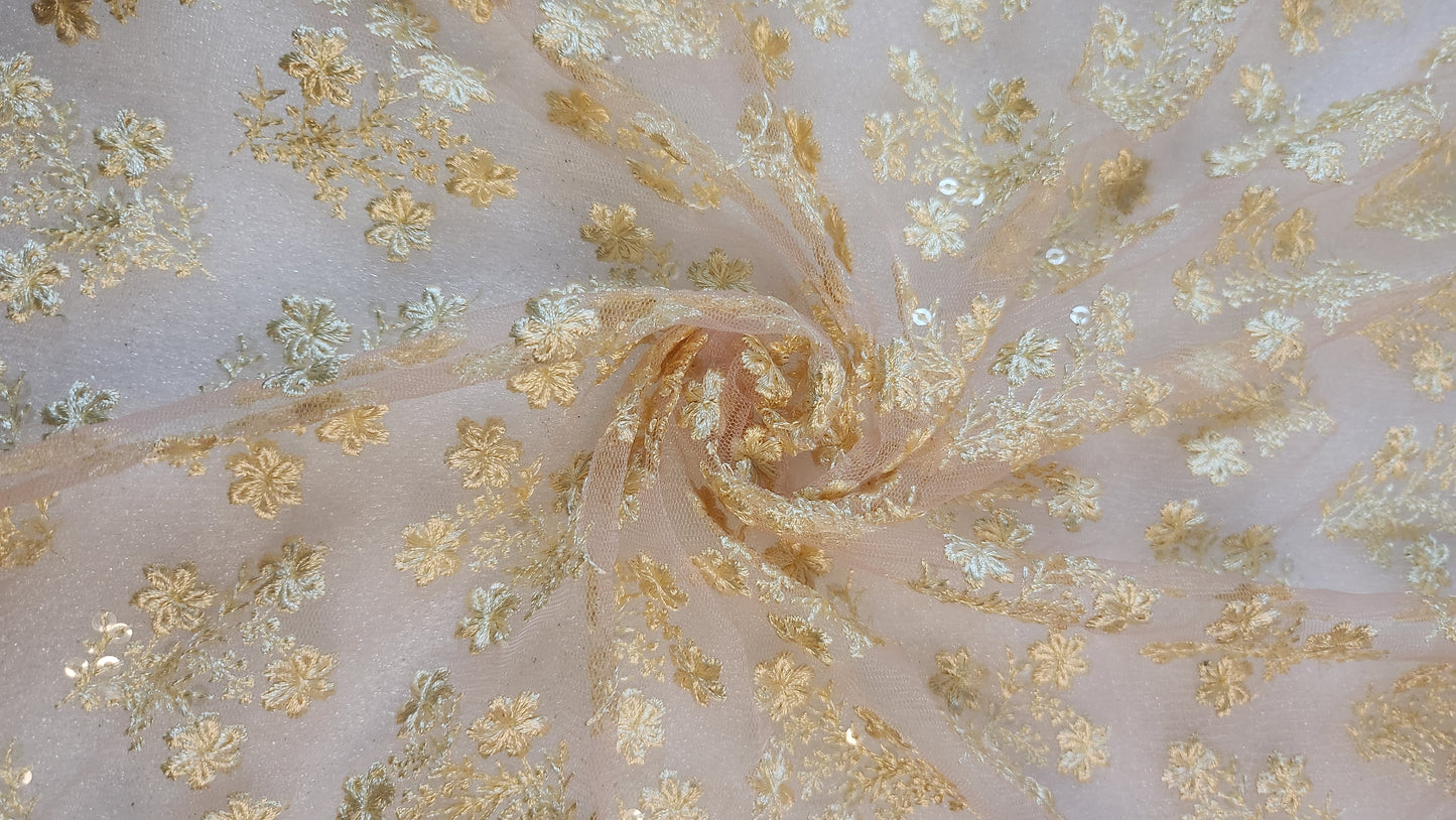 Golden Color with Floral Net Embroidery