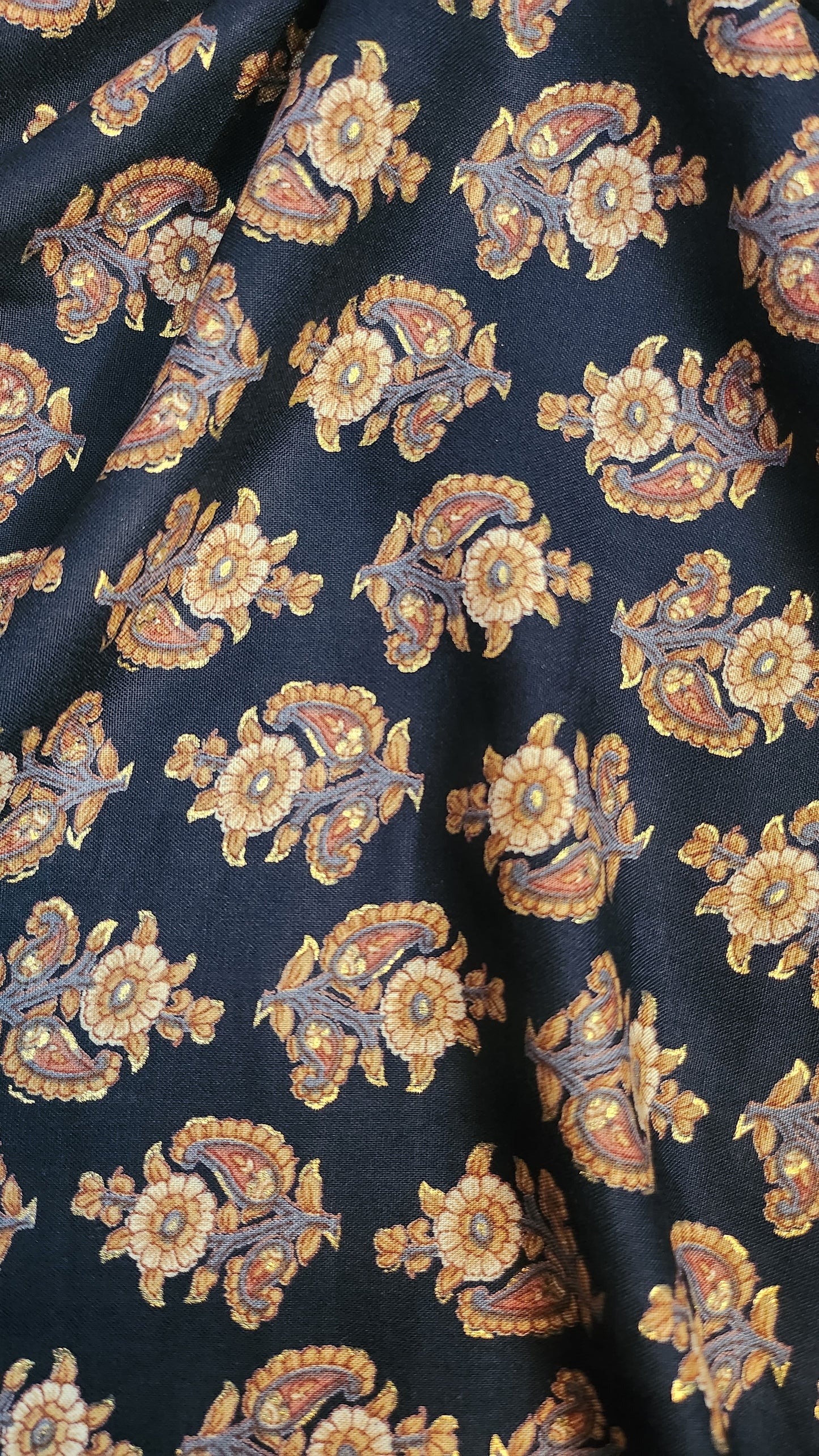 Black Floral Print Rayon Fabric