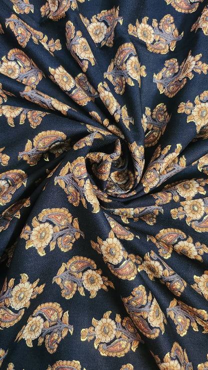 Black Floral Print Rayon Fabric