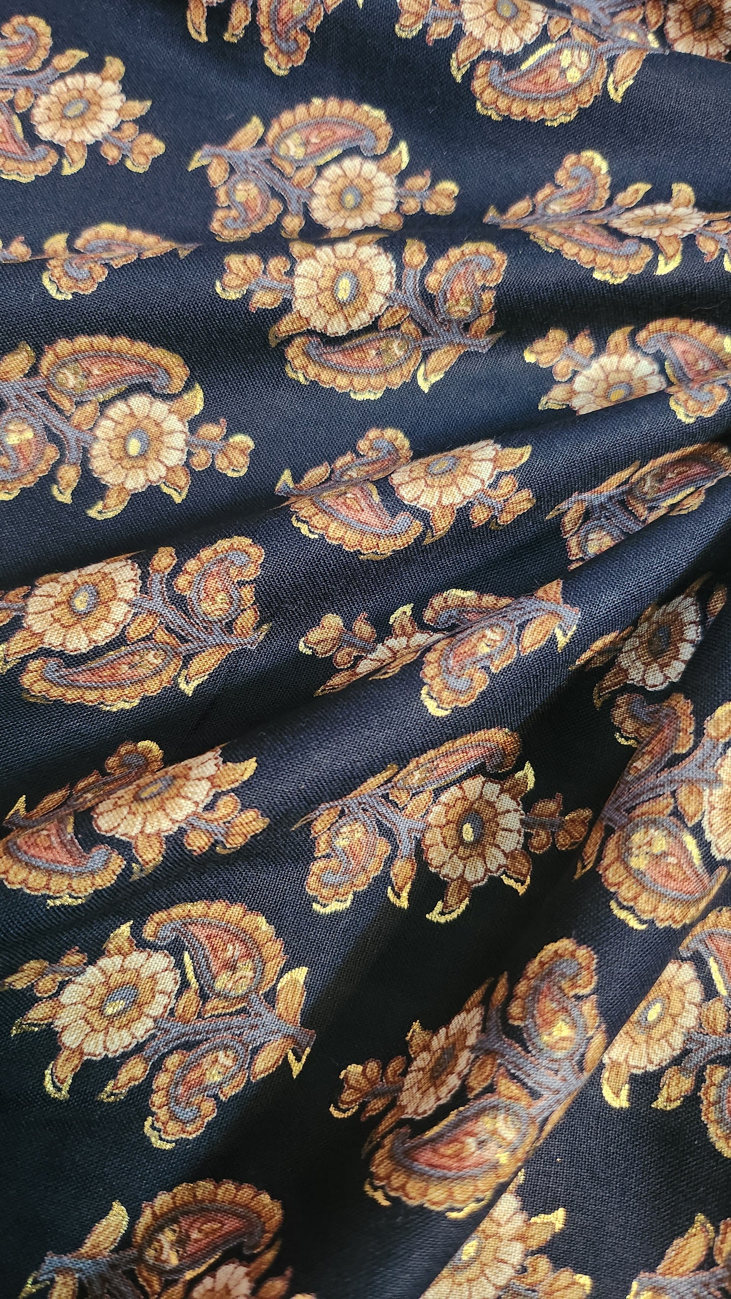 Black Floral Print Rayon Fabric