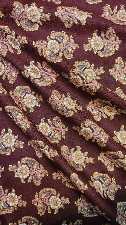 Maroon Floral Print Pure Rayon Cotton Fabric