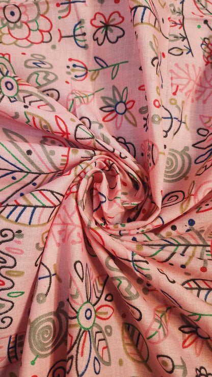 Peach Color with Abstract Printed Cotton