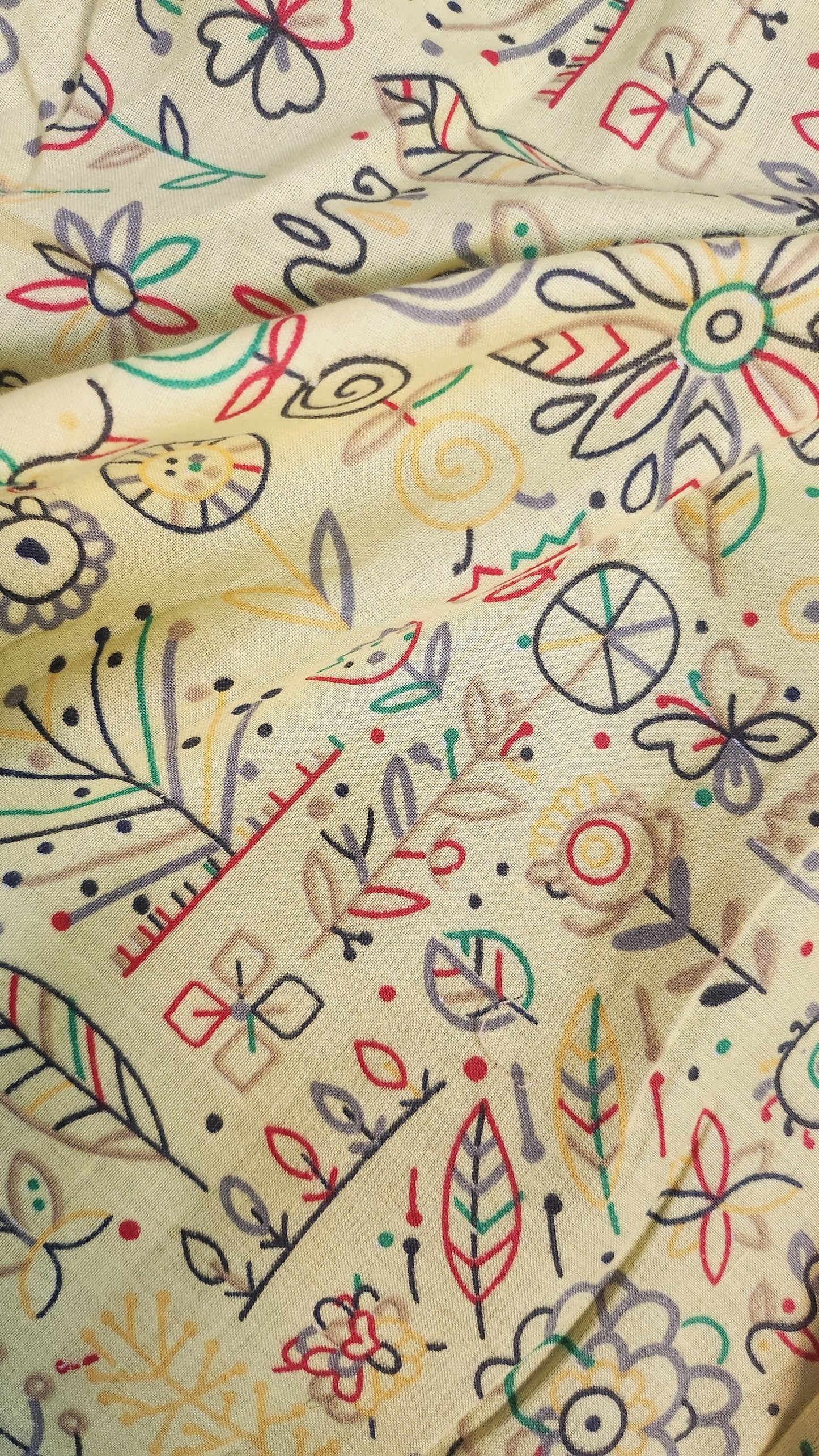 Yellow Floral Print Cotton Fabric