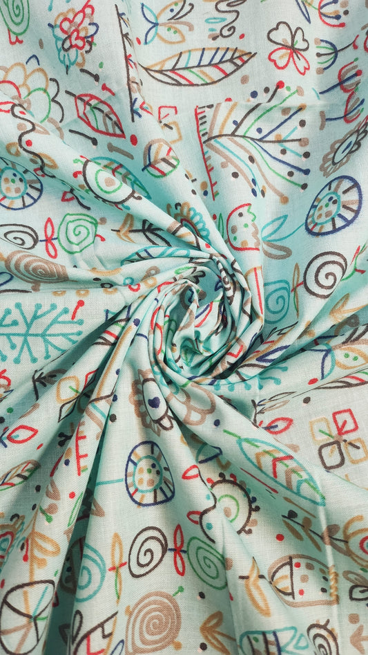 Aquamarine Color with Abstract Printed cotton