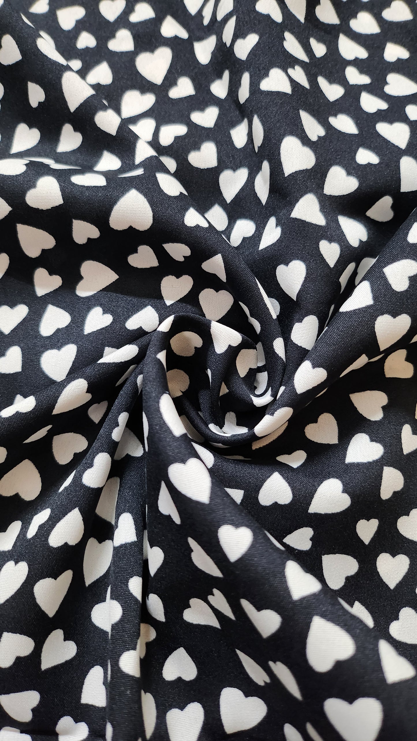 Black Color with White Heart Poly Crape