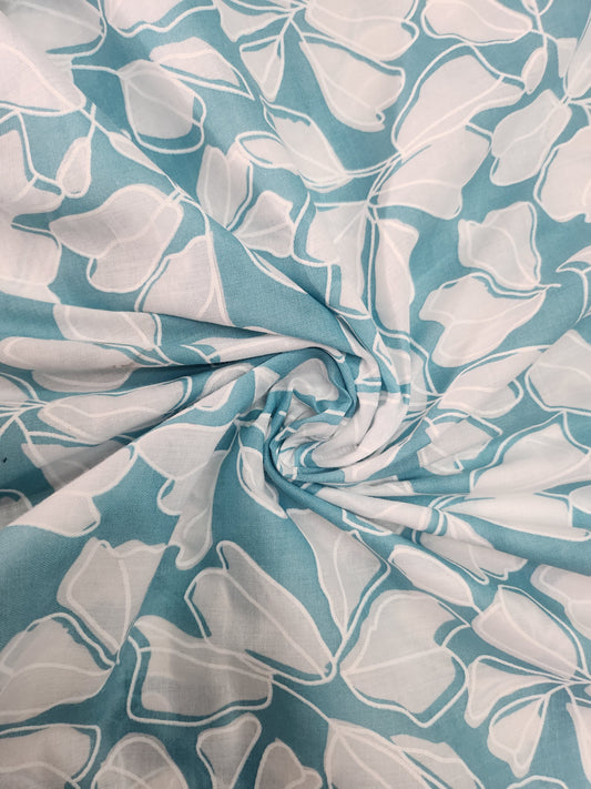 Turquoise Color with white Abstract printed Cotton