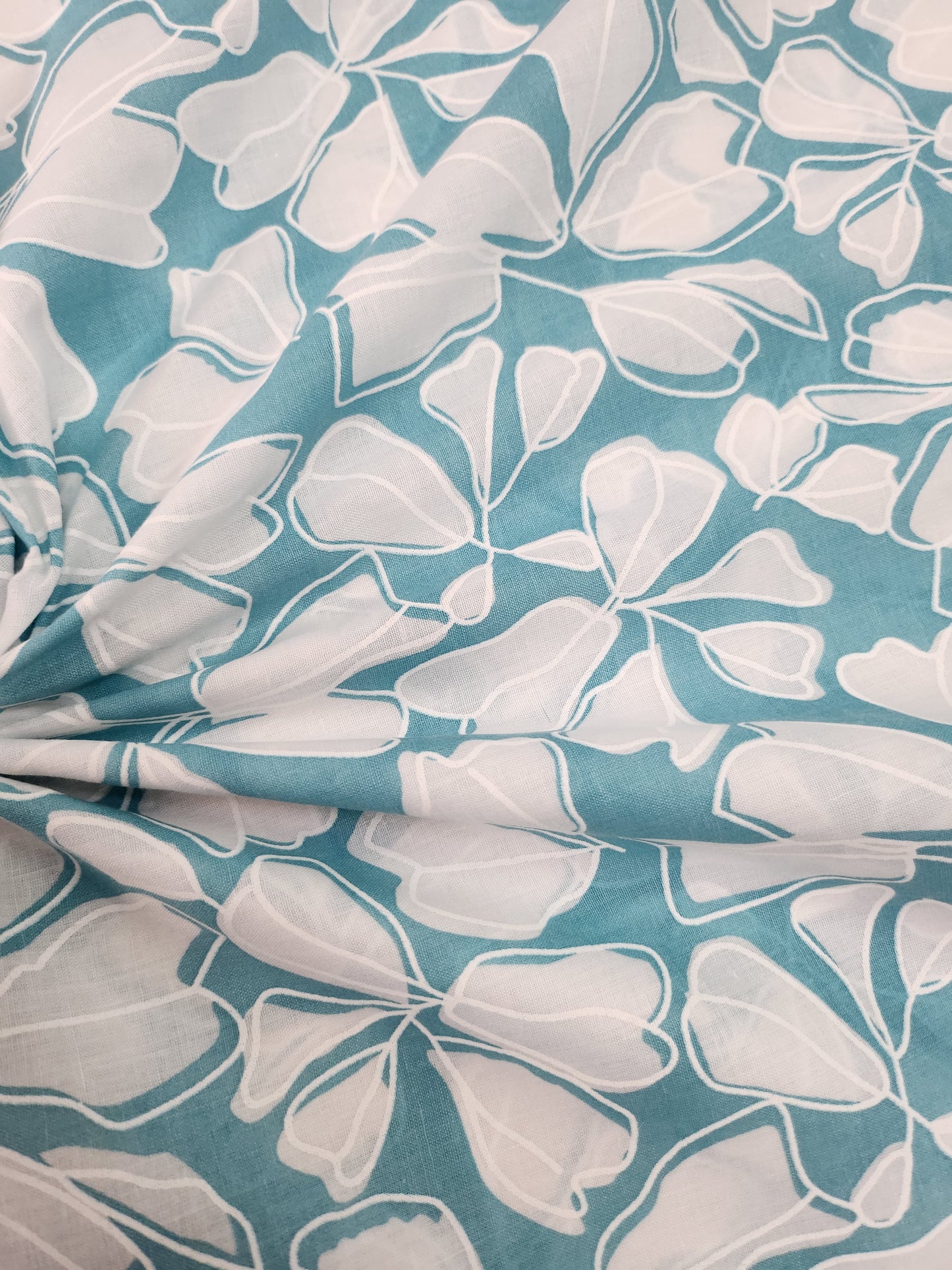 Turquoise Color with white Abstract printed Cotton