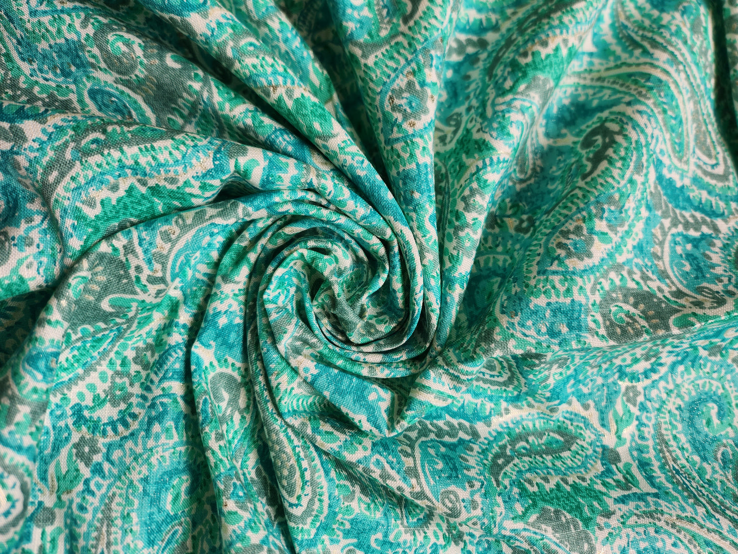 Green Color Rayon Cotton with Abstract Print