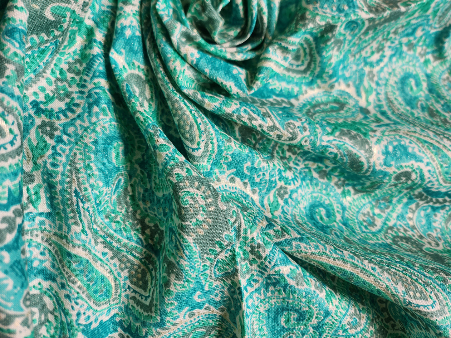 Green Color Rayon Cotton with Abstract Print