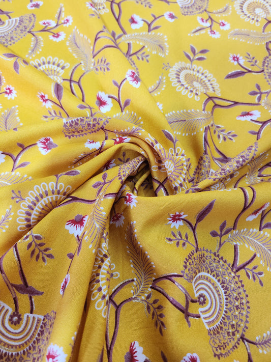 Pure Rayon Cotton with Yellow Color Abstract