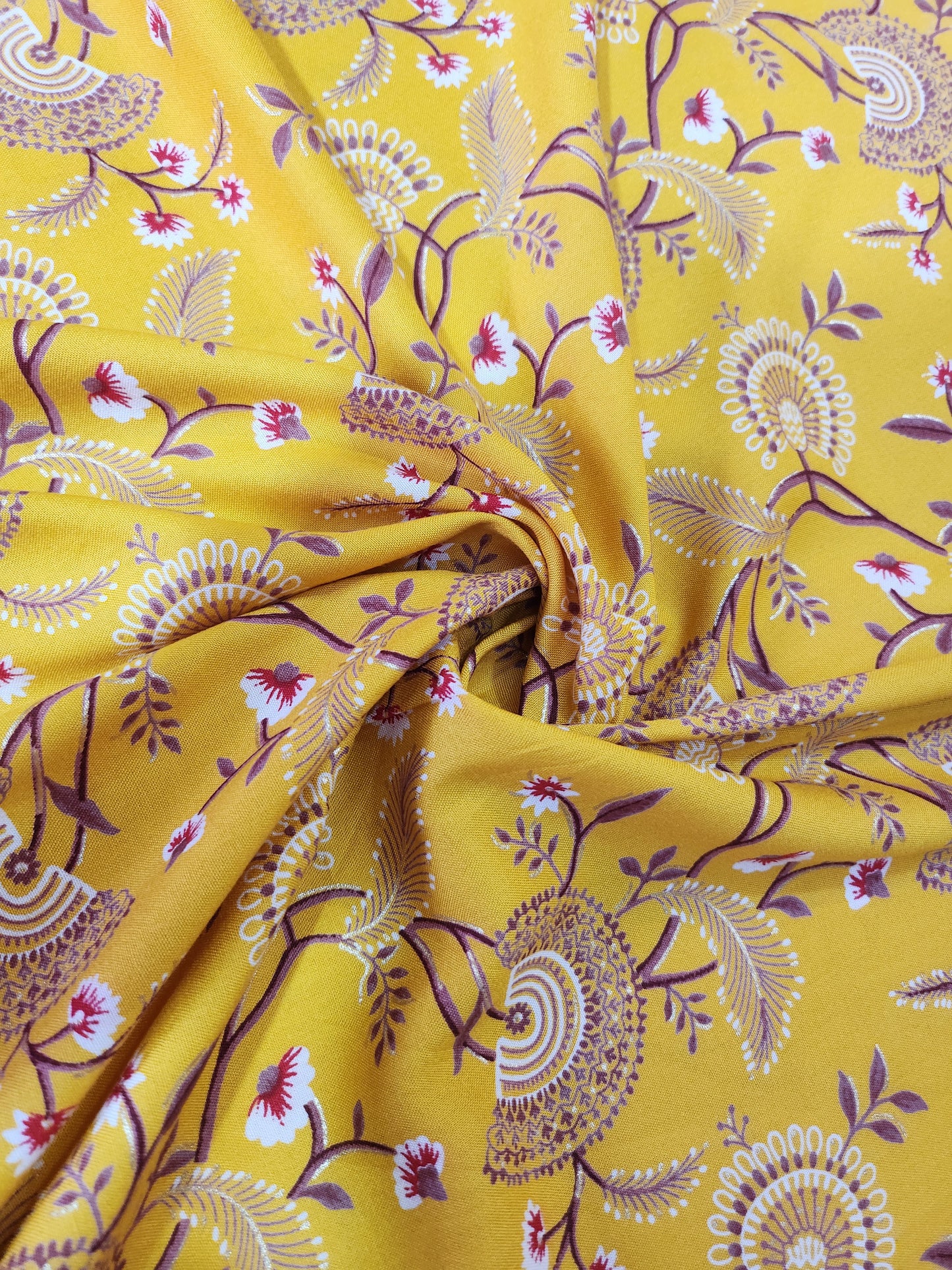 Pure Rayon Cotton with Yellow Color Abstract