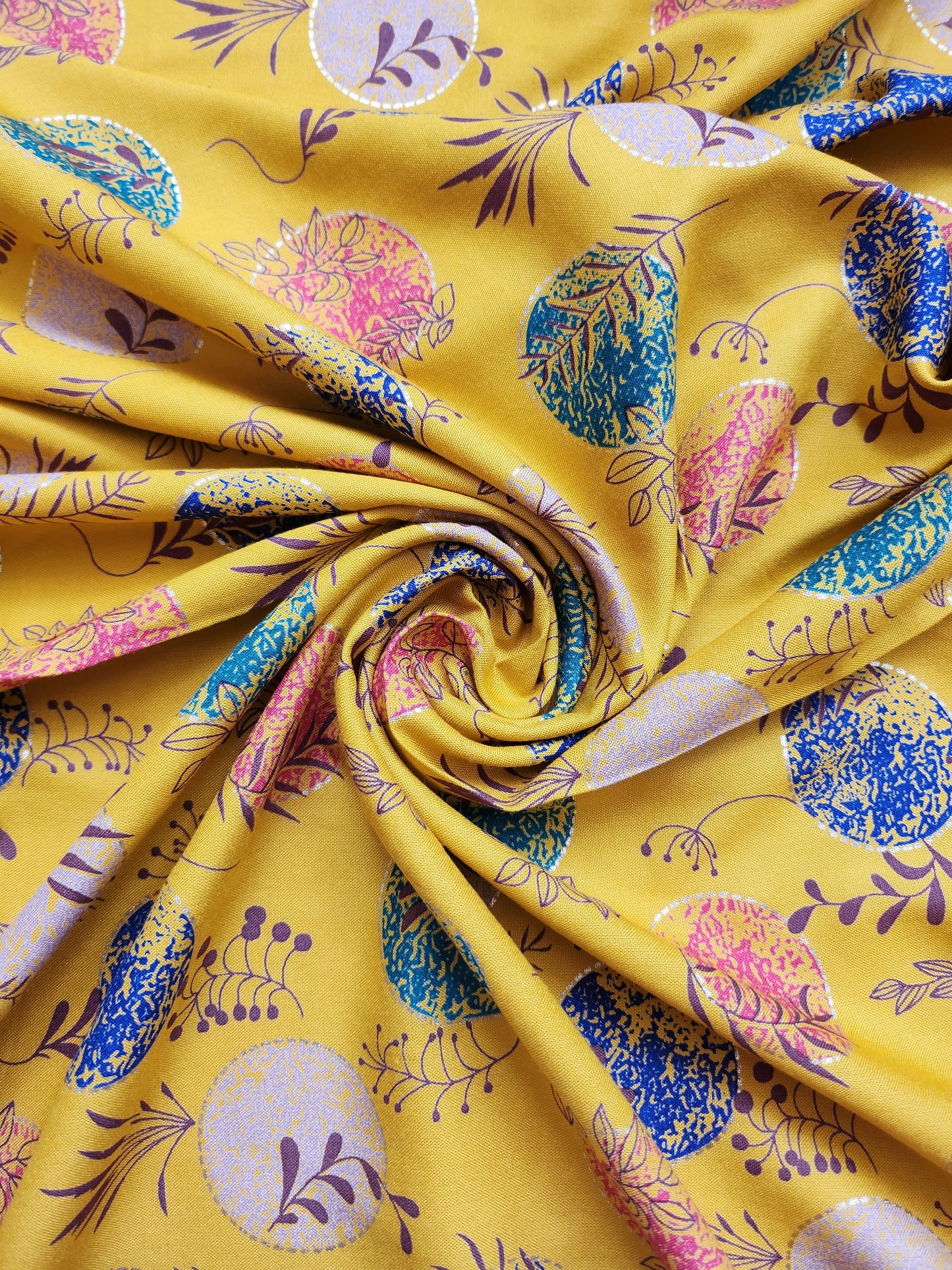 Yellow Color Printed Rayon Cotton