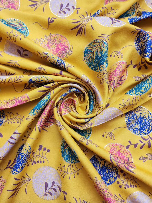 Yellow Color Printed Rayon Cotton