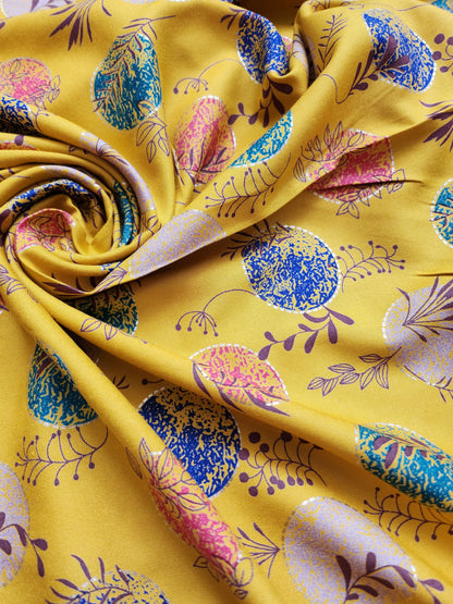 Yellow Color Printed Rayon Cotton