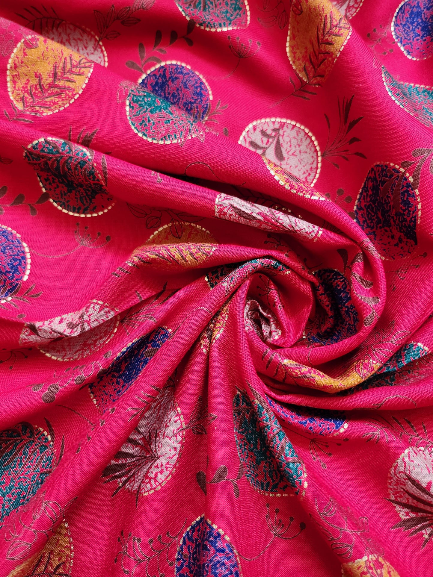 Pink Color with Printed Pure Rayon Cotton