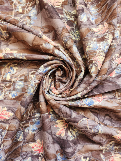 Pure Rayon Cotton Brown Color Multi Floral