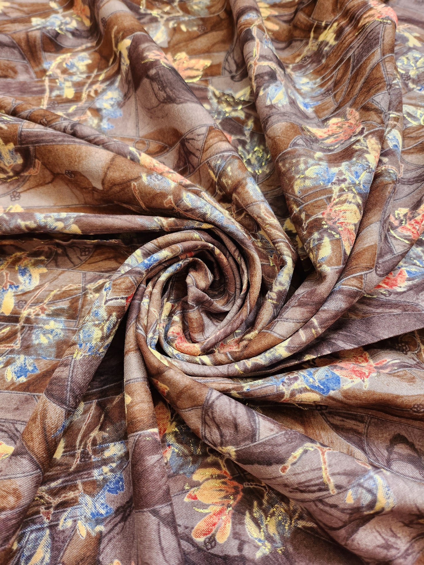 Pure Rayon Cotton Brown Color Multi Floral