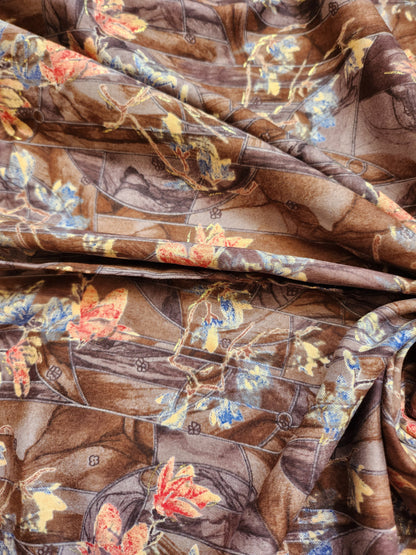 Pure Rayon Cotton Brown Color Multi Floral