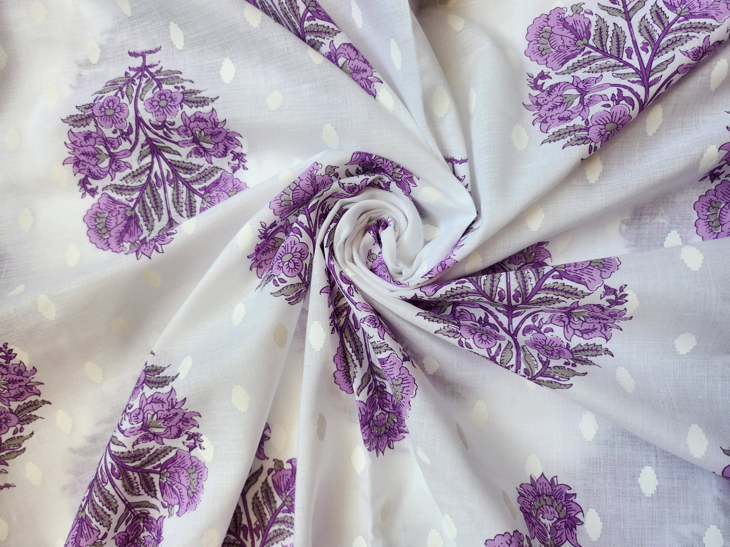 White Color with Purple Block Printed Cotton