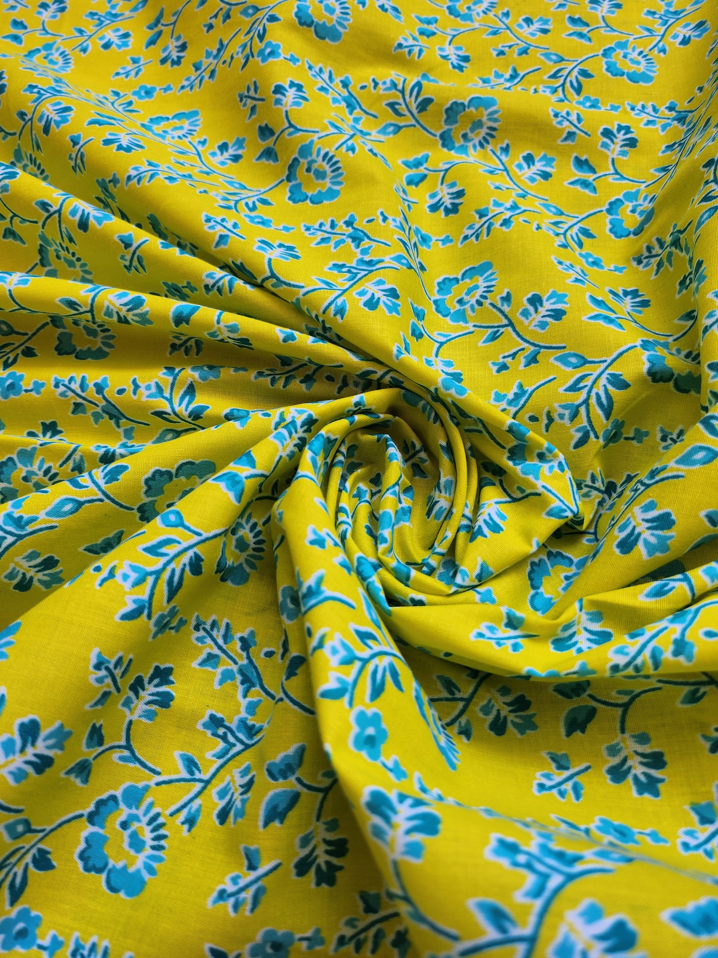 Golden with sky Blue Trail Print Cotton