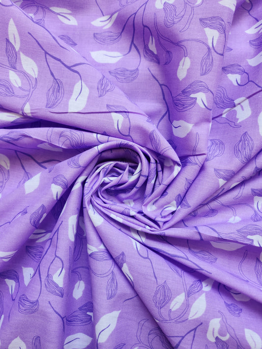 Amethyst Color Leaves Printed Cotton