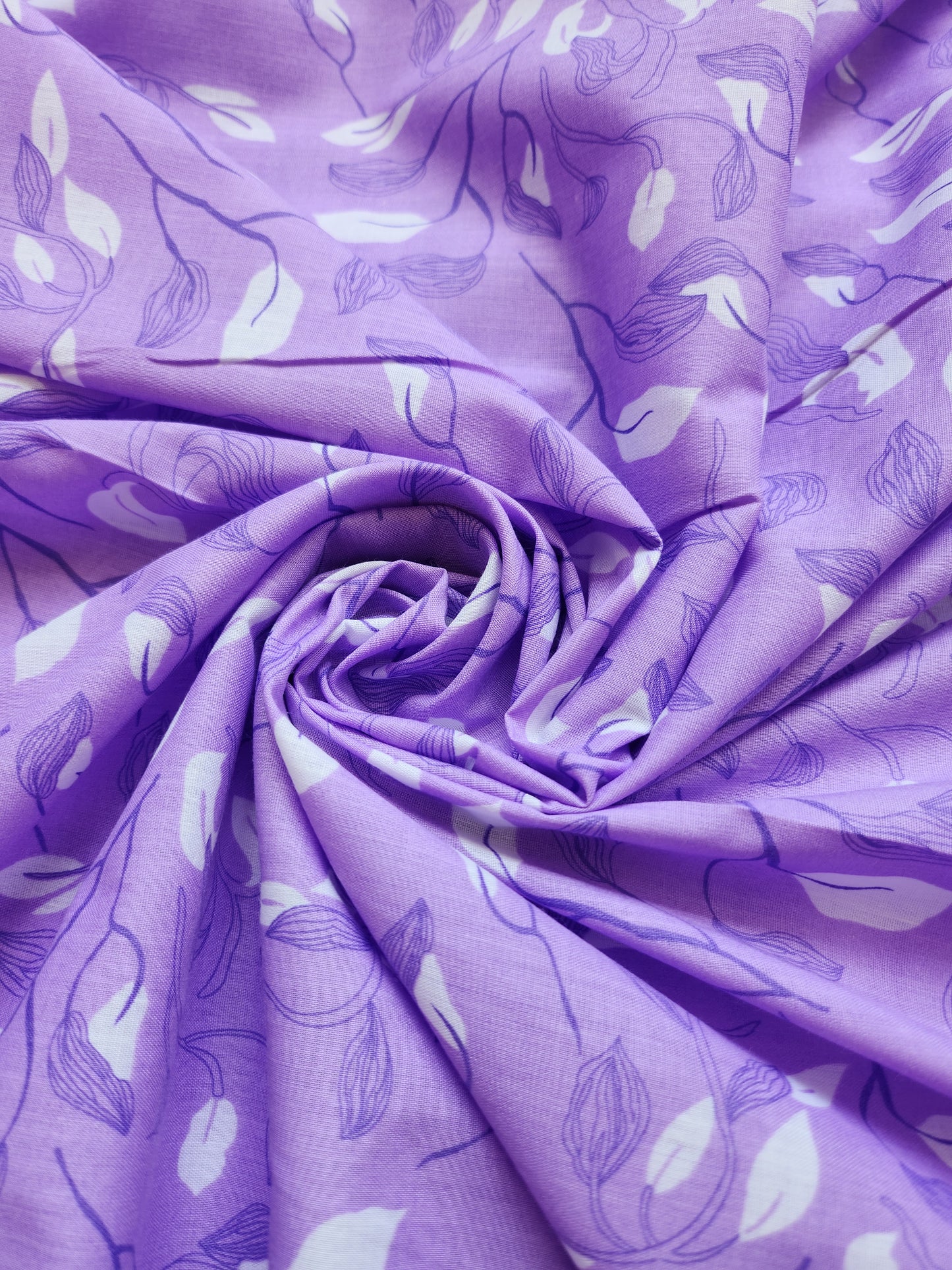 Amethyst Color Leaves Printed Cotton