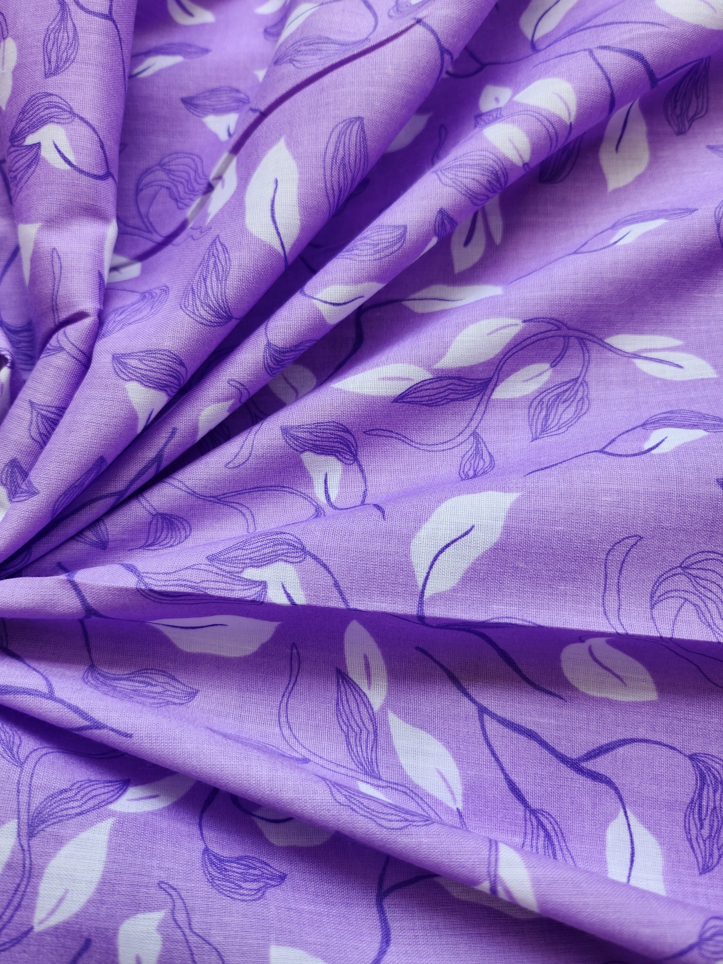 Amethyst Color Leaves Printed Cotton