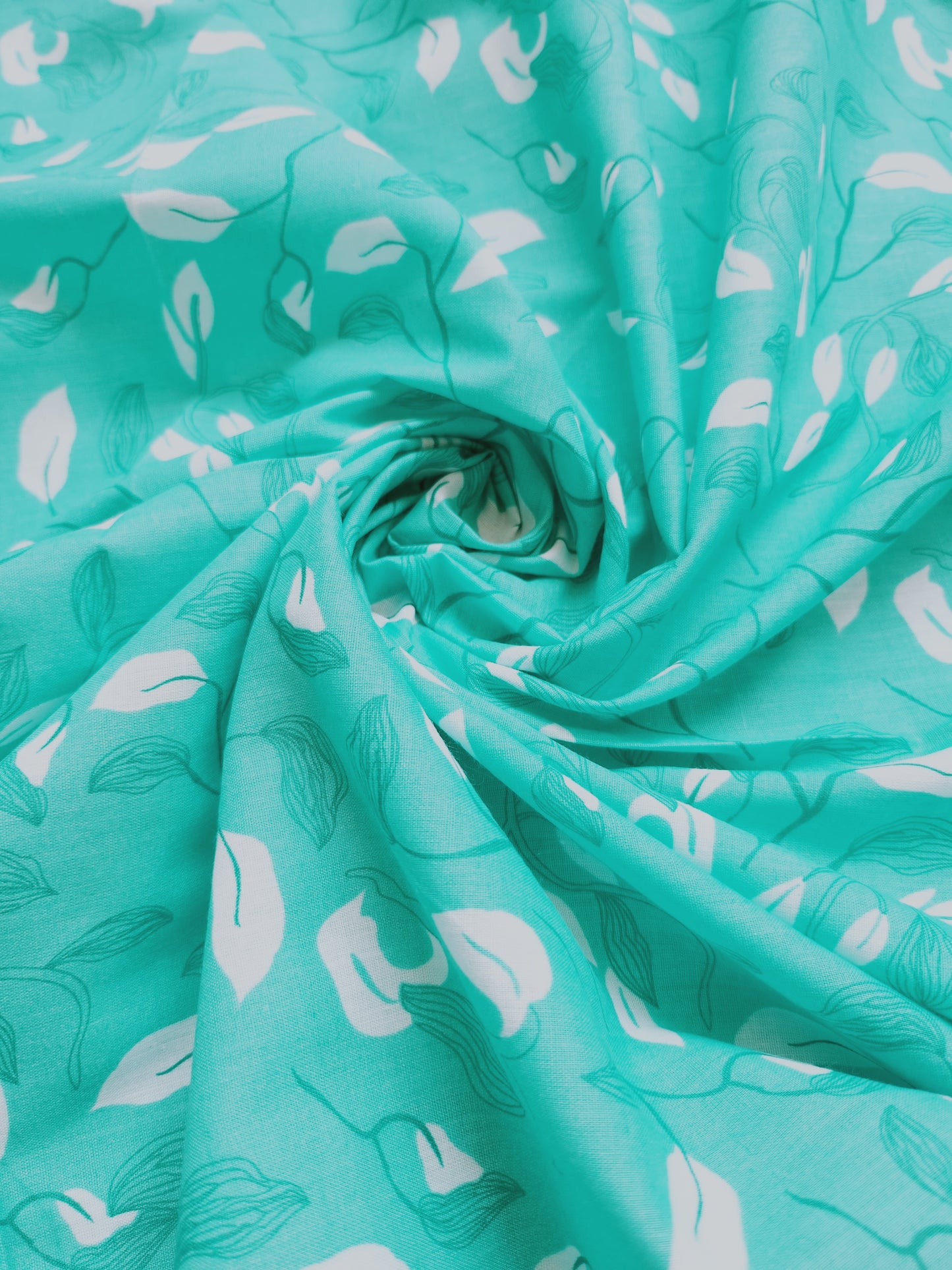 Turquoise color Leaves Printed Cotton