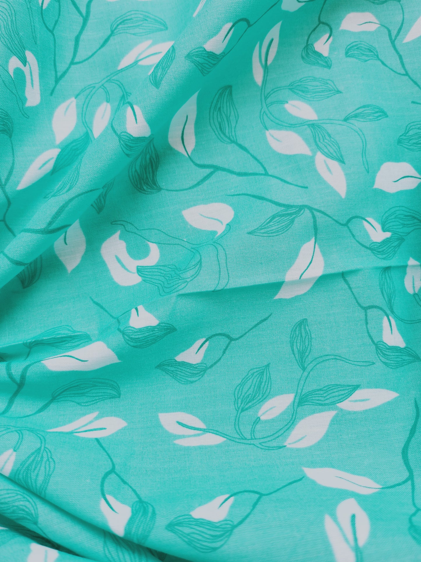 Turquoise color Leaves Printed Cotton