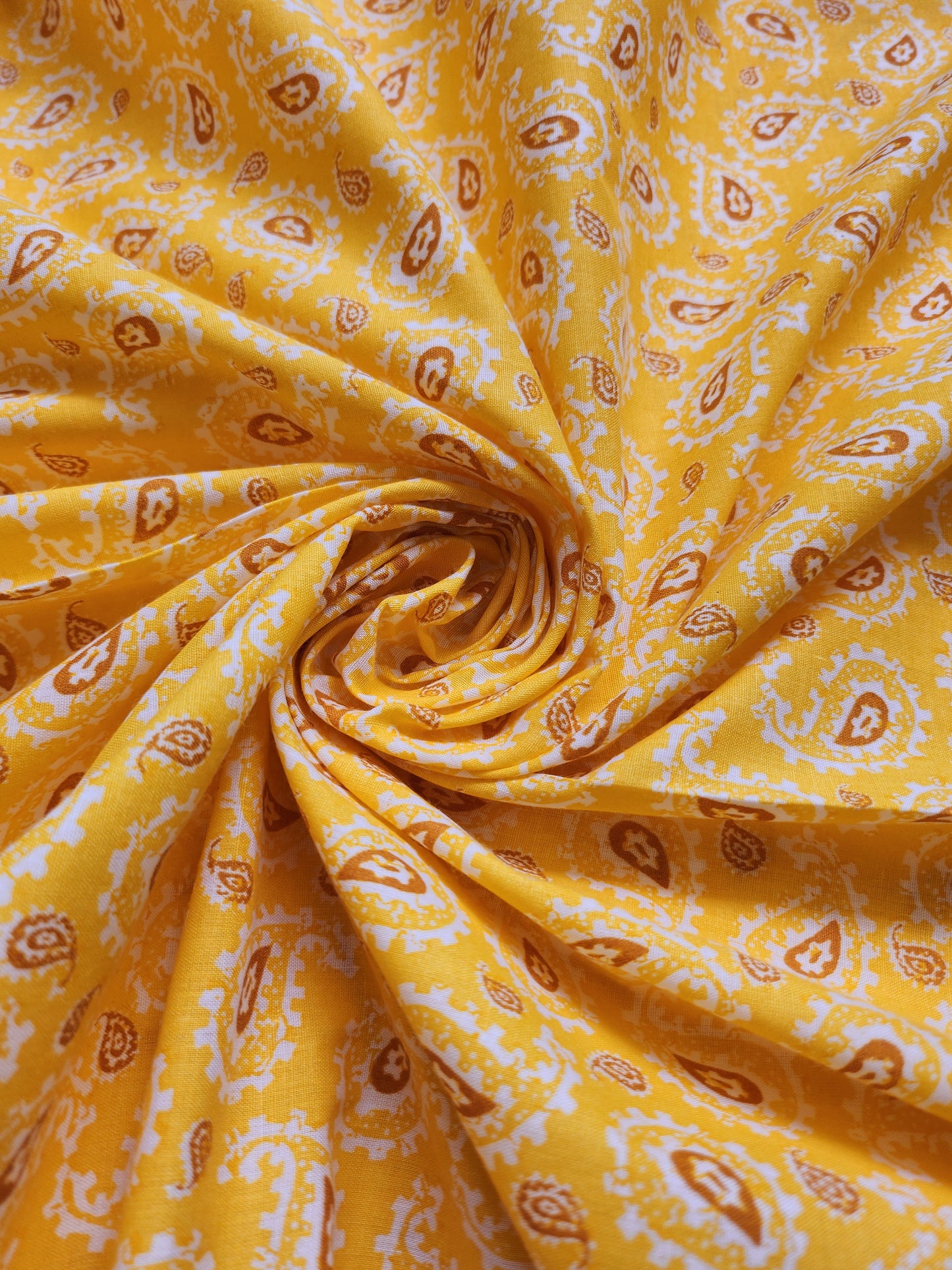 Goldenrod Color Paisley Printed Cotton