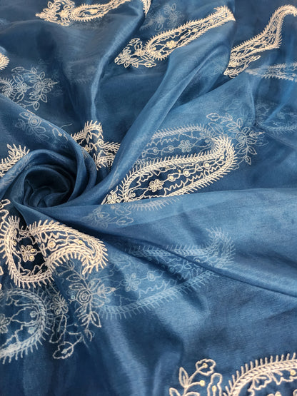 Paisley Design with Sequence work & embroidery Blue color Organza