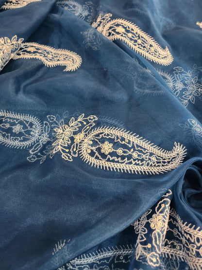 Paisley Design with Sequence work & embroidery Blue color Organza