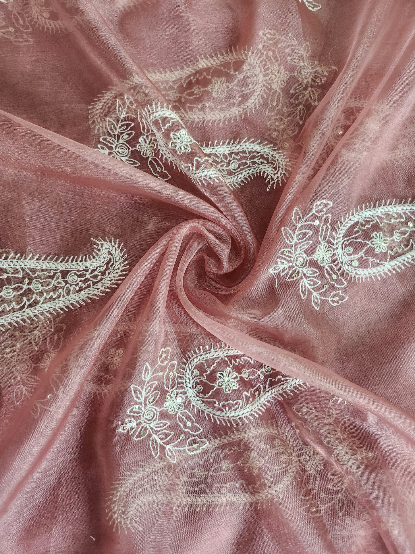 Paisley Design with Sequence work & embroidery Pink color Organza