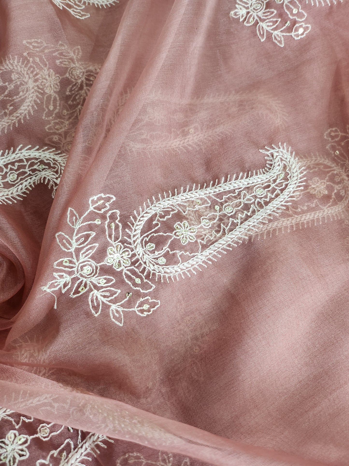 Paisley Design with Sequence work & embroidery Pink color Organza