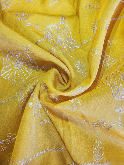 Zari Sequence Work with Pure Jute Silk Fabric Golden Color