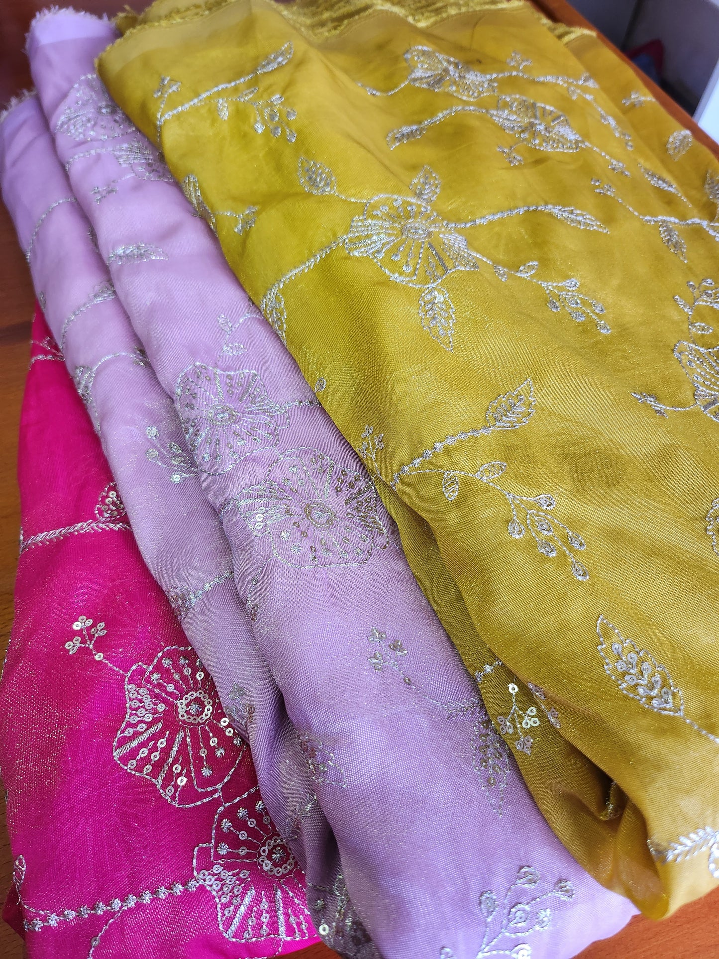 Zari Sequence Work with Pure Jute Silk Fabric peach Color