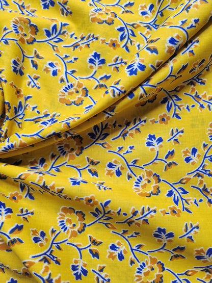 Golden Color with Blue Floral Printed