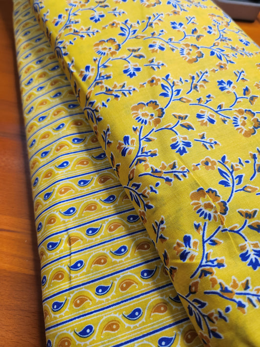 Cotton Suit Set Yellow Color with Abstract Floral