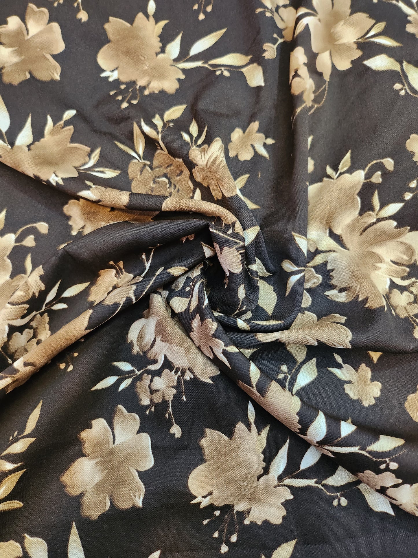 Black Color Crepe with golden floral Print