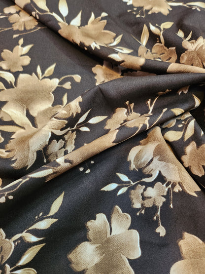 Black Color Crepe with golden floral Print