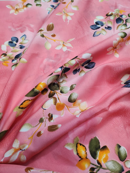 Pure Rayon Cotton with Katha work pink color & floral print