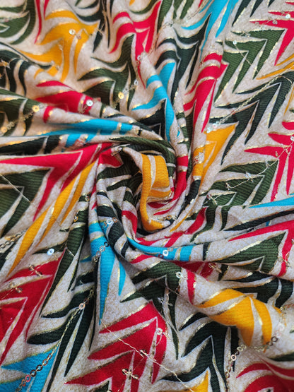 Pure Rayon Cotton with Multi Color zig zag print sequence Design