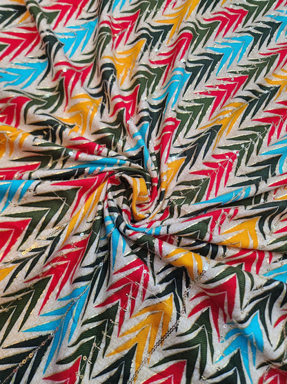 Pure Rayon Cotton with Multi Color zig zag print sequence Design