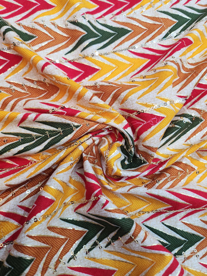 Pure Rayon Cotton with Multi Color zig zag print sequence Design